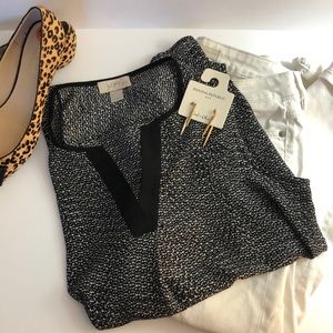 Loft Petite Black and White Print Sleeveless Top